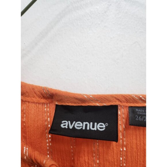 Avenue Womens Peasant BOHO Top Size 26/28 Orange Metallic Striped 3/4 Sleeve - Picture 4 of 10